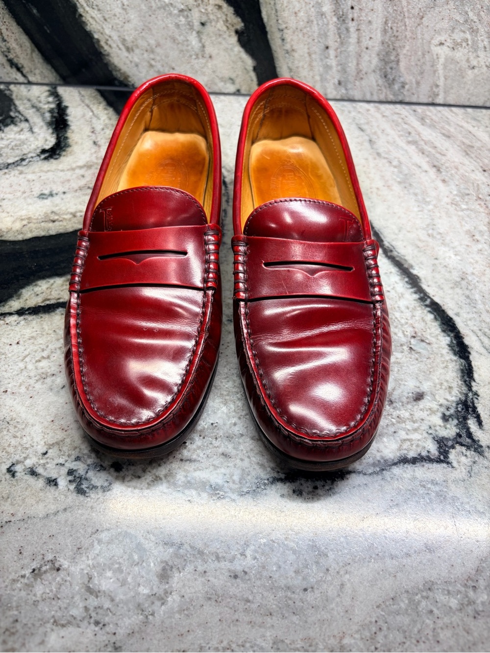 Tod’s Women’s Red Leather Penny Loafers Italy EU 38 US 8 Driving Shoes - Picture 2 of 11